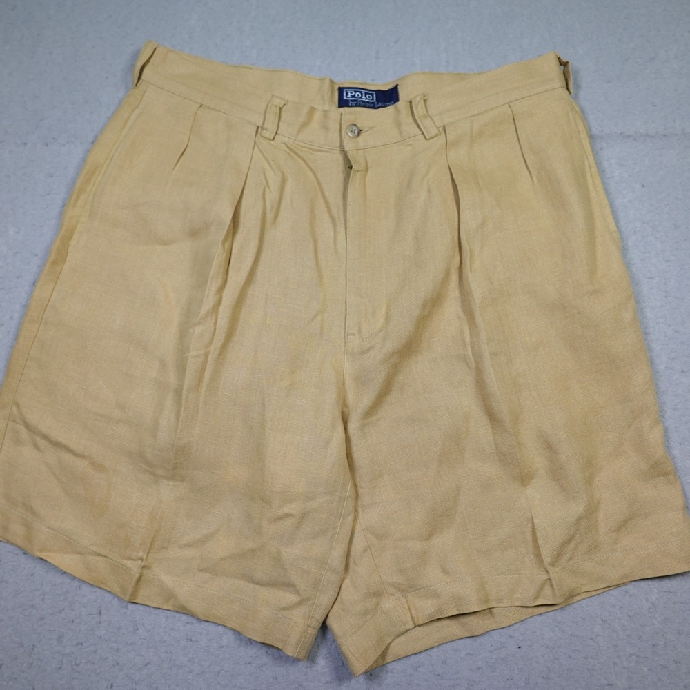Vintage Polo Ralph Lauren Shorts Men 36 Pleated 100% Linen Chino Classic preppy